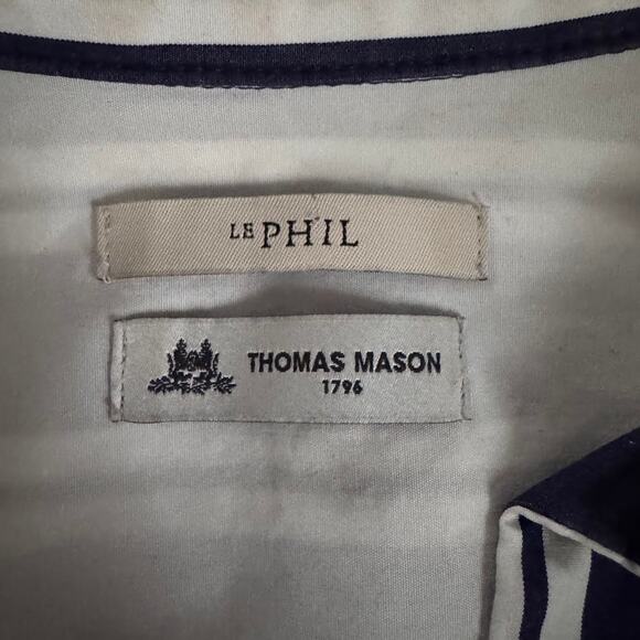 Le Phil Thomas Mason Button Front Blue White Striped Short Sleeve Blouse Japan - Picture 6 of 9